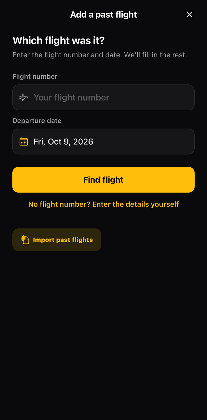 Add a past flight screen in FlightBook with a search by flight number